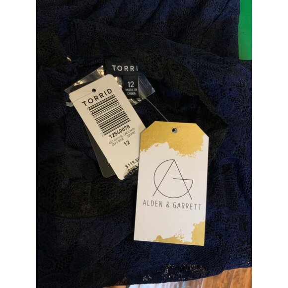 Torrid Blue Lace Pencil Dress W/ Black Lace Ruffle NWT, Size 12 - Picture 8 of 8